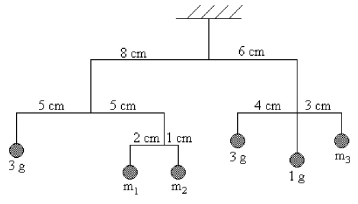 FIGURE 11-4 The mobile shown in Figure 11-4 is perfectly balanced. What must be the masses of m<sub>1</sub>, m<sub>2</sub>, and m<sub>3</sub>?