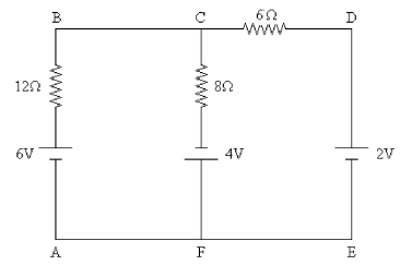 <strong>FIGURE 21-1 Identify the junction nodes in the circuit shown in Figure 21-1.</strong> A) A and B B) D and E C) A and E D) C and F E) E and F