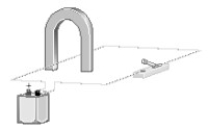 <strong>FIGURE 22-4 When the switch is closed in the circuit shown in the sketch in Figure 22-4, the wire between the poles of the horseshoe magnet deflects upward. From this you can conclude that the left end of the magnet is</strong> A) not contributing to the wire's deflection. B) a north magnetic pole. C) a south magnetic pole. D) a magnetic monopole. E) a magnetic dipole.