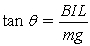 <strong>FIGURE 22-5 A metal bar of mass m and length L is suspended from two conducting wires, as shown in the sketch in Figure 22-5. A uniform magnetic field points vertically downward. Choose the expression that best describes the condition satisfied by the angle θ that the suspending wires make with the vertical when the bar carries a current I.</strong> A) B) C) D) E)