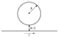 <strong>FIGURE 22-6 A single current-carrying circular loop of radius R is placed next to a long, straight wire, as shown in the sketch in Figure 22-6. The current in the wire points to the right and is of magnitude I. In which direction must current flow in the loop to produce zero magnetic field at its center?</strong> A) counterclockwise B) clockwise C) It is indifferent if clockwise or counterclockwise. D) The current in the loop should be zero A.
