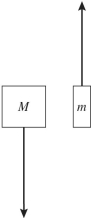 <strong>Two objects of unequal masses,M and m (M > m),are connected by a very light cord passing over an ideal pulley of negligible mass.When released,the system accelerates,and friction is negligible. Which one of the following free-body diagrams most realistically represents the forces acting on the two objects in the moving system?</strong> A) B) C) D)