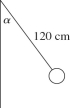 <strong>A 20-g bead is attached to a light 120 cm-long string as shown in the figure.If the angle α is measured to be 18°,what is the speed of the mass? </strong> A)0.55 m/s B)2.0 m/s C)3.8 m/s D)1.3 m/s E)1.1 m/s