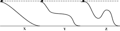 A stone can slide down one of four different frictionless ramps,as shown in the figure.For which ramp will the speed of the ball be the greatest at the bottom?