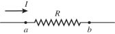 <strong>The figure shows conventional current passing through a resistor.The arrow shows the direction in which this conventional current is flowing.Which of the following statements are correct? (There could be more than one correct choice. ) </strong> A)The charges are moving slower at point b than at point a. B)The electric potential is lower at point b than at point a. C)The electric potential is higher at point b than at point a. D)The current at point b is the same as the current at point a. E)The electric potential at point b is the same as it is at point a.