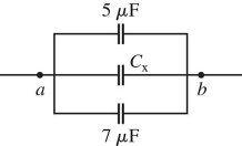 <strong>A 5-µF,a 7-µF,and an unknown capacitor C<sub>X</sub> are connected in parallel between points a and b as shown in the figure.What do you know about the equivalent capacitance C<sub>ab</sub> between a and b? (There could be more than one correct choice. ) </strong> A)C<sub>ab</sub> > 12 µF B)C<sub>ab</sub> > C<sub>X</sub> C)5 µF < C<sub>ab</sub> < 12 µF D)C<sub>ab</sub> < 5 µF E)C<sub>ab</sub> < C<sub>X</sub>
