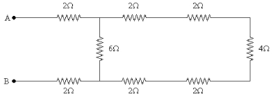 A number of resistors are connected across points A and B as shown in the figure.What is the equivalent resistance between points A and B?