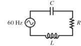 <strong>In the circuit shown in the figure,the 60-Hz ac source has a voltage amplitude of 120 V,the capacitive reactance is The inductive reactance is And the resistance is What is the rms current in the circuit? </strong> A)0.11 A B)0.13 A C)0.14 A D)0.17 A E)0.20 A