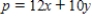 Maximize subject to Please enter your answer as three numbers, separated by commas in the order p, x, y. If there is no solution, enter no solution.