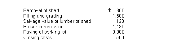 <strong>Hull Company acquires land for $86,000 cash. Additional costs are as follows: Hull will record the acquisition cost of the land as</strong> A)$96,000. B)$87,690. C)$89,610. D)$89,370.