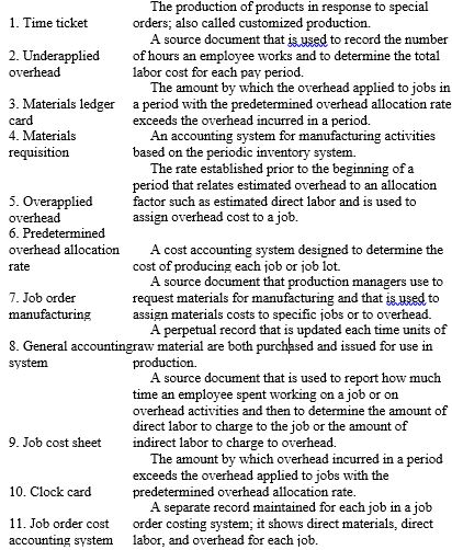 Match the following terms to the appropriate definition.   