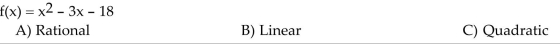 Identify the given function as a linear function, a quadratic function, or a rational function.