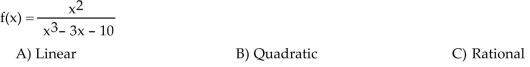 Identify the given function as a linear function, a quadratic function, or a rational function.