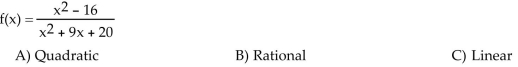 Identify the given function as a linear function, a quadratic function, or a rational function.