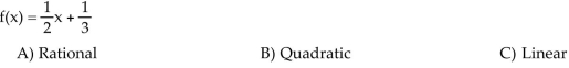 Identify the given function as a linear function, a quadratic function, or a rational function.