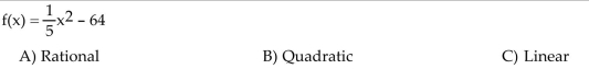 Identify the given function as a linear function, a quadratic function, or a rational function.