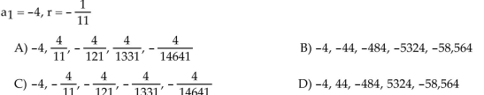 Find the first five terms of the geometric sequence with the given first term and common ratio.