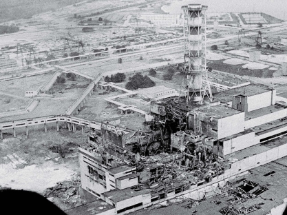 <strong> This is a photograph of what remains of the Chernobyl nuclear power plant that was destroyed in 1986.This reactor exploded primarily because of</strong> A)a terrorist attack. B)the overuse of the fuel rods. C)human operating error and design flaws. D)increased demand for electricity.