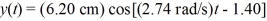An object weighing 44.1 N hangs from a vertical massless ideal spring.When set in vertical motion,the object obeys the equation . (a)Find the time for this object to vibrate one complete cycle. (b)What are the maximum speed and maximum acceleration of the object. (c)What is the TOTAL distance the object moves through in one cycle. (d)Find the maximum kinetic energy of the object. (e)What is the spring constant of the spring.