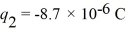 In the figure,charge = 3.1 × C is placed at the origin and charge is placed on the x-axis,at x = -0.20 m.Where along the x-axis can a third charge be placed such that the resultant force on this third charge is zero?