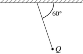 <strong>A point charge Q of mass 8.50 g hangs from the horizontal ceiling by a light 25.0-cm thread.When a horizontal electric field of magnitude 1750 N/C is turned on,the charge hangs away from the vertical as shown in the figure.The magnitude of Q is closest to </strong> A) 27.5 µC. B) 47.6 µC. C) 55.0 µC. D) 3.0 µC. E) 3.5 µC.