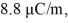 <strong>A 1.0 m long piece of coaxial cable has a wire with a radius of and a concentric conductor with inner radius The area between the cable and the conductor is filled with a dielectric.If the voltage drop across the capacitor is when the line charge density is find the value of the dielectric constant. </strong> A) 4.4 B) 4.8 C) 5.3 D) 5.7