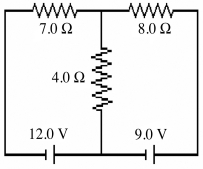 For the circuit shown in the figure,determine the current in (a)the 7.0-Ω resistor. (b)the 8.0-Ω resistor. (c)the 4.0-Ω resistor.
