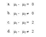 Another form of the alternative hypothesis when testing the difference between the means of the two groups is: