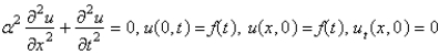 <strong>Consider a semi-infinite, elastic, vibrating string, with zero initial position and velocity, driven by a vertical force at , so that . Assume that . The mathematical model for the deflection, , is</strong> A) B) C) D) E)