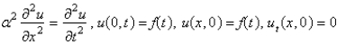 <strong>Consider a semi-infinite, elastic, vibrating string, with zero initial position and velocity, driven by a vertical force at , so that . Assume that . The mathematical model for the deflection, , is</strong> A) B) C) D) E)