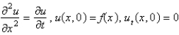 <strong>Consider the problem of a vibrating string, tightly-stretched between and , with a fixed initial position, , and zero initial velocity. The mathematical problem for the deflection, , is </strong> A) B) C) D) E)