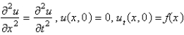 <strong>Consider the problem of a vibrating string, tightly-stretched between and , with a fixed initial position, , and zero initial velocity. The mathematical problem for the deflection, , is </strong> A) B) C) D) E)