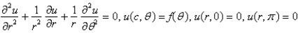<strong>Consider the steady-state temperature distribution in a circular disc of radius centere at the origin, with temperature given as a function, on the boundary and zero on the boundaries and The mathematical model of this situation is</strong> A) B) C) D) E)