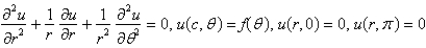<strong>Consider the steady-state temperature distribution in a circular disc of radius centere at the origin, with temperature given as a function, on the boundary and zero on the boundaries and The mathematical model of this situation is</strong> A) B) C) D) E)