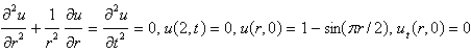 <strong>Consider the vibrations of a circular membrane of radius 2 clamped along the circumference, with an initial displacement of and an initial velocity of zero. The mathematical model for this situation is</strong> A) B) C) D) E)