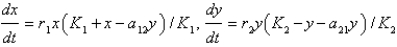 <strong>Assume that and represent the populations of two competing species at time . The Lotka-Volterra competition model is</strong> A) B) C) D) E)