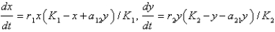 <strong>Assume that and represent the populations of two competing species at time . The Lotka-Volterra competition model is</strong> A) B) C) D) E)