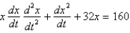 <strong>A 10 foot chain of weight density 2 pounds per foot is coiled on the ground. One end is pulled upward by a force of 10 pounds. The correct differential equation for the height, , of the end of the chain above the ground at time is</strong> A) B) C) D) E)