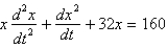 <strong>A 10 foot chain of weight density 2 pounds per foot is coiled on the ground. One end is pulled upward by a force of 10 pounds. The correct differential equation for the height, , of the end of the chain above the ground at time is</strong> A) B) C) D) E)