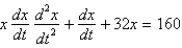 <strong>A 10 foot chain of weight density 2 pounds per foot is coiled on the ground. One end is pulled upward by a force of 10 pounds. The correct differential equation for the height, , of the end of the chain above the ground at time is</strong> A) B) C) D) E)