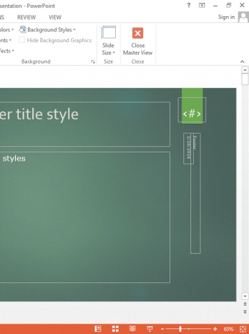 <strong> Referring to the accompanying illustration, because the green rectangle graphic under the <#> text placeholder appears on the slide master, it appears ____.</strong> A)on the title slide of the presentation only B)on all of the slide layouts C)whenever a pound sign is entered into a text placeholder D)whenever a pound sign is entered anywhere on the slide