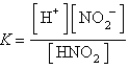 <strong>For the equilibrium that exists in an aqueous solution of nitrous acid (HNO<sub>2</sub>, a weak acid), the equilibrium constant expression is</strong> A)   B)   C)   D) K = [H<sup>+</sup>][NO<sub>2</sub><sup>-</sup>] E) none of these <div style=padding-top: 35px> 