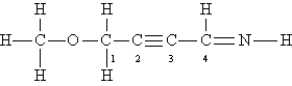<strong>Consider the following Lewis structure. (Lone pairs are not drawn in.) What are the hybridizations of the oxygen atom and of carbon atoms 1, 2, and 4, respectively (order: O C-1 C-2 C-4)?</strong> A) sp<sup>2</sup> sp<sup>3</sup> sp<sup>2</sup> sp<sup>3</sup> B) sp sp<sup>3</sup> sp sp C) sp<sup>3</sup> sp<sup>3</sup> sp sp<sup>2</sup> D) sp sp<sup>2 </sup> sp sp<sup>2</sup> E) sp sp<sup>3</sup> sp<sup>2</sup> sp