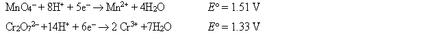 <strong>Refer to the galvanic cell below (the contents of each half-cell are written beneath each compartment). The standard reduction potentials are as follows: What is the oxidation state of Cr in Cr<sub>2</sub>O<sub>7</sub><sup>2</sup><sup>-</sup>?</strong> A) +6 B) -2 C) +12 D) -1 E) +7