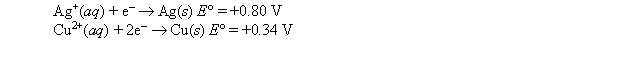<strong>A strip of copper is placed in a 1 M solution of copper nitrate, and a strip of silver is placed in a 1 M solution of silver nitrate. The two metal strips are connected to a voltmeter by wires, and a salt bridge connects the solutions. The following standard reduction potentials apply: When the voltmeter is removed and the two electrodes are connected by a wire, which of the following does not take place?</strong> A) Negative ions pass through the salt bridge from the silver half-cell to the copper half-cell. B) The silver electrode increases in mass as the cell operates. C) Electrons flow in the external circuit from the copper electrode to the silver electrode. D) Some positive copper ions pass through the salt bridge from the copper half-cell to the silver half-cell. E) There is a net general movement of silver ions through the salt bridge to the copper half-cell.