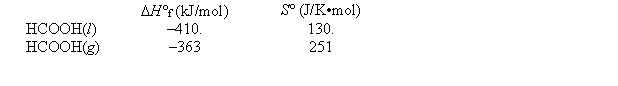 <strong>Given the following data, calculate the normal boiling point for formic acid (HCOOH). </strong> A) 115°C B) 82°C C) 2.57 K D) 1730°C E) 388°C