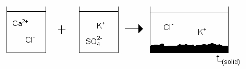 <strong>Which drawing best represents the mixing of aqueous calcium chloride with aqueous potassium sulfate when they are mixed in stoichiometric amounts (neither reactant is limiting)?</strong> A) B) C) D) E)