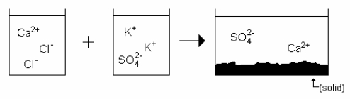 <strong>Which drawing best represents the mixing of aqueous calcium chloride with aqueous potassium sulfate when they are mixed in stoichiometric amounts (neither reactant is limiting)?</strong> A) B) C) D) E)