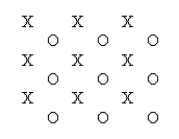 <strong>The unit cell in this two-dimensional crystal contains __________ Xs and __________ Os. </strong> A) 1, 4 B) 1, 2 C) 2, 1 D) 1, 1 E) 4, 1