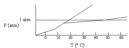<strong>Below is a phase diagram for compound X. What is the normal boiling point of X is most likely to be? </strong> A) 0° C B) 73° C C) 15° C D) 47° C E) 18° C